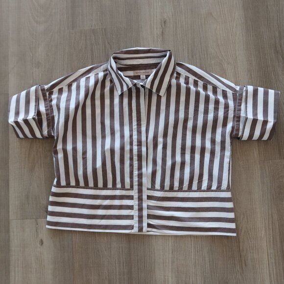 Banana Republic Tops - BANANA REPUBLIC striped shirt top brown white stripe XS button summer office